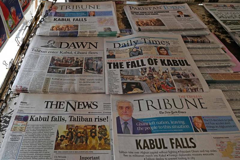 阿富汗政權一夕變天，引發國際媒體關注。（法新社）
