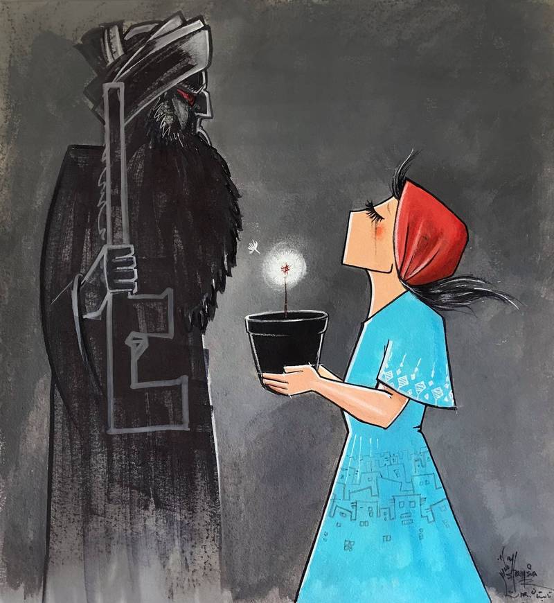 哈萨尼这一系列的作品都能看到阿富汗女性神情哀愁，能轻易感受到她们对未来的不安。（图翻摄自哈萨尼推特）(photo:LTN)