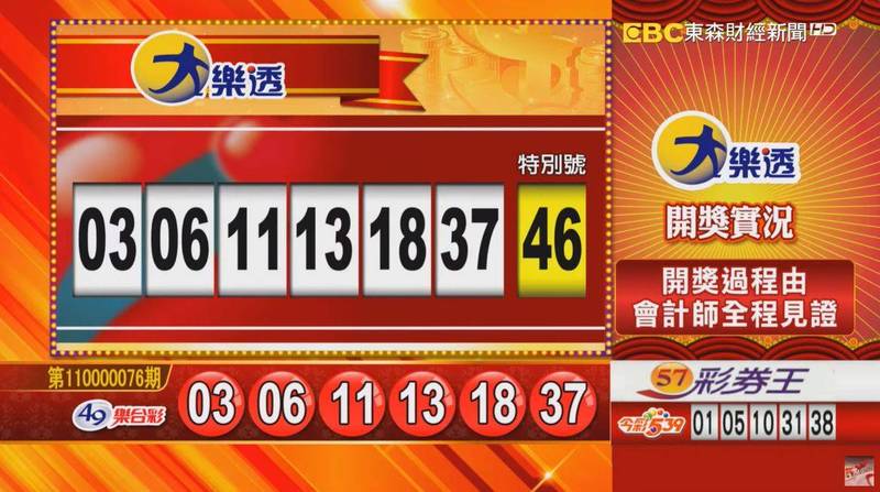 大樂透、49樂合彩開獎號碼。（圖擷取自東森財經新聞57彩券王）