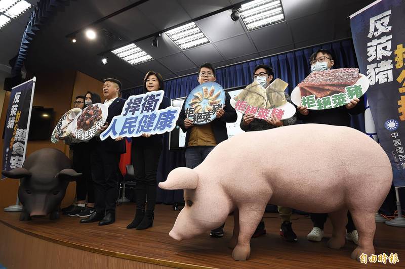 國民黨批評，民進黨為了政治企圖，刻意將萊豬與美豬畫上等號，製造矛盾、混淆視聽，不顧人民食安，執意進口含萊劑的豬肉。（資料照）