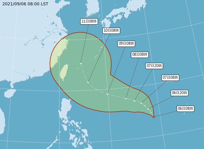 熱帶低壓「TD16」生成，週末有靠近台灣東部海域的趨勢。（圖擷自中央氣象局）