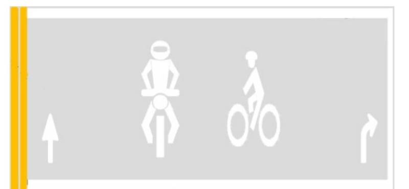 彰化縣工務處表示，重新鋪設的馬路，就會根據最新版的規定來劃設「機慢車停等區」，新規定的自行車騎士圖案就是有戴上安全帽，機車騎士圖案看起來就像是戴著有面罩的全罩安全帽。（彰化縣政府提供）