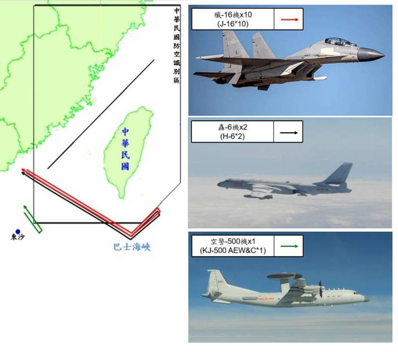 中共在10月1日派出38架次軍機襲擾台灣空域。（國防部提供，本報合成）