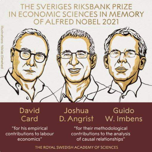 2021年诺贝尔奖经济学奖今（11）日揭晓得主，由经济学家大卫·卡德（David Card）、约书亚·安格里斯特（Joshua D. Angristand）与圭多·因本斯（Guido W. Imbens）获奖。（撷取自诺贝尔奖官方推特）(photo:LTN)