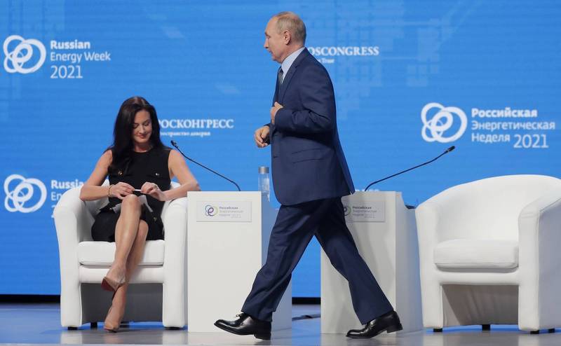 俄总统普廷日前在能源论坛上接受美国记者甘柏访问。（路透）(photo:LTN)