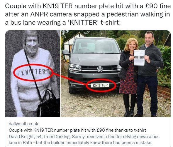 女士身上穿着的衣服印有「KNITTER」字样，和奈特车子的车牌号码「KNI9TER」非常相像。（图取自推特帐号Rob Hull）(photo:LTN)