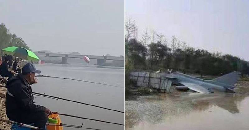今（22日）1段影片在网路上疯传，疑似1架中国解放军双座型歼-10S战机今日在河南坠毁在当地河畔，机首当场断裂，2名飞行员跳伞逃生；对此，中国官方并未回应。（图取自推特）(photo:LTN)