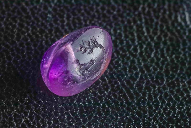 當地寶石專家、考古學家說，紫水晶上的植物雕刻是阿勃參，另外1個外型像鳥類的雕刻，可能是1隻鴿子。（圖取自City of David Ancient Jerusalem）