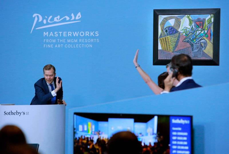 毕卡索《水果篮与鲜花》静物画以1660万美元（约新台币4.6亿元）拍出。（法新社）(photo:LTN)