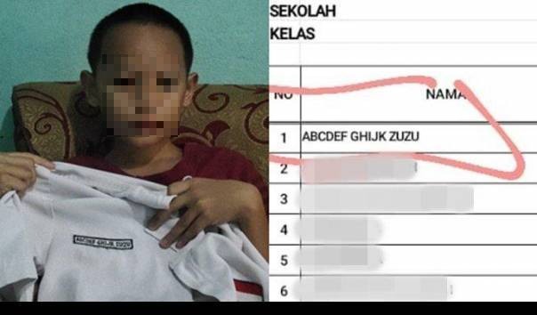 印尼一名12歲男童的本名為「ABCDEF GHIJK Zuzu」，獨特的名字讓他在網路上爆紅。（圖取自Twitter）