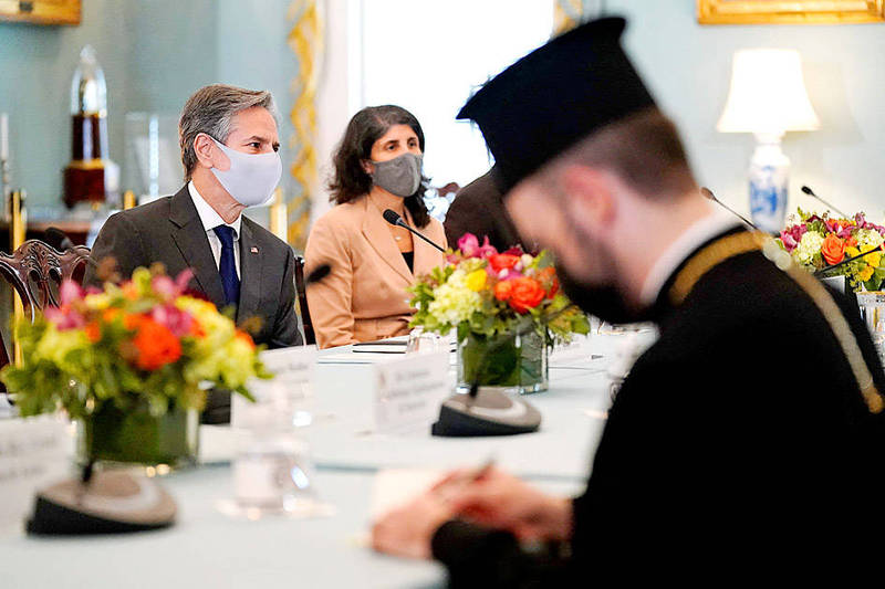 US Secretary of State Antony Blinken, left, attends a meeting at the US Department of State in Washington on Monday.
Photo: AFP US Secretary of State Antony Blinken, left, attends a meeting at the US Department of State in Washington on Monday.
Photo: AFP
