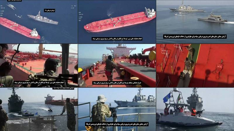 外媒指伊朗国家电视台播放的影片中，经过大量的编辑并搭配音乐，片中也未拍到美军有指挥或扣留该艘油轮的举动。（法新社）(photo:LTN)