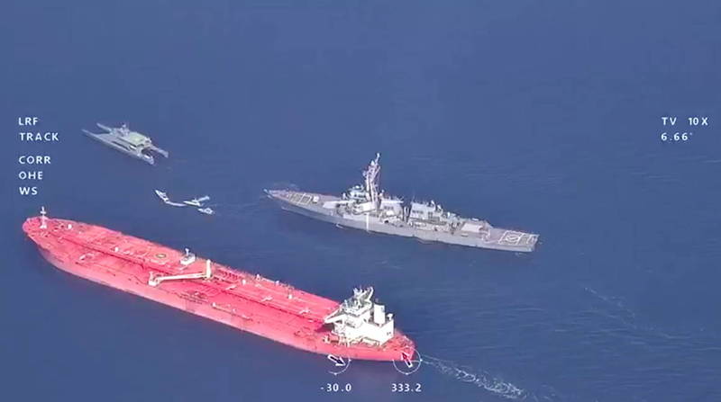 美国国防部发言人柯比指出，该起事件为上月24日，有伊朗的武装部队非法扣押商船，他指控伊朗此举公然违反国际法，破坏了航行自由。（欧新社）(photo:LTN)