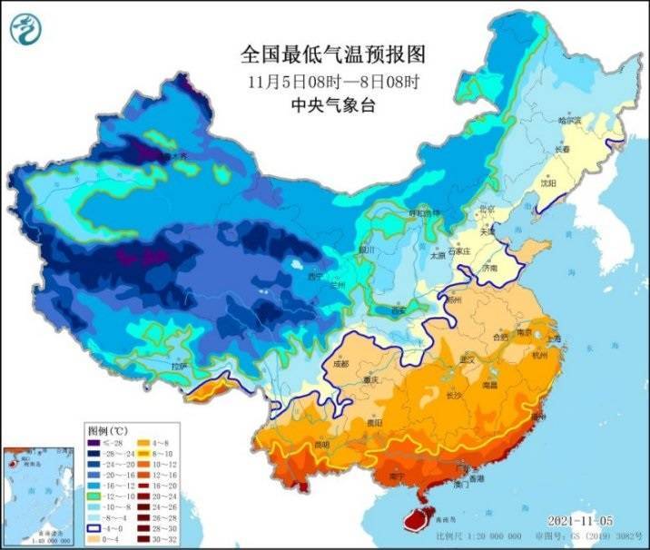 中国中央气象台发布寒潮预警，气温0℃线持续南移至山东、河南与四川一带。（图取自微博）(photo:LTN)