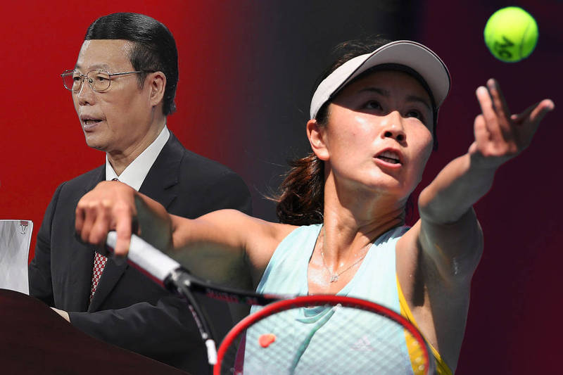 中國女子職業網球運動員彭帥（右）2日深夜自爆與中國前副總理張高麗（左）發生婚外情。（美聯社、法新社，本報合成）