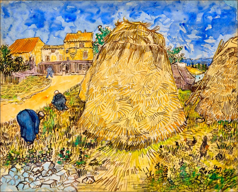 梵谷1888年所绘水彩画作《麦堆》。（美联社）(photo:LTN)