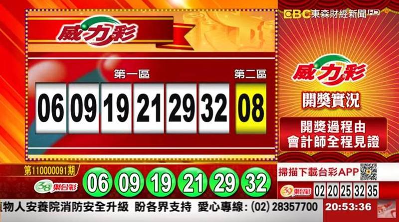 威力彩、38樂合彩開獎號碼。（擷取自東森財經新聞57彩券王）