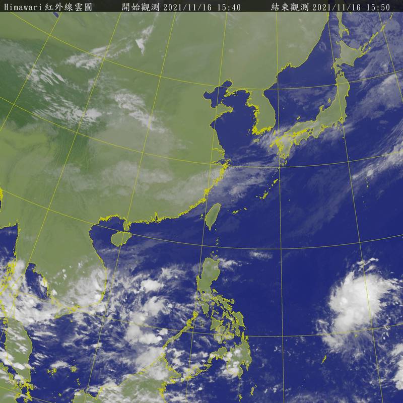 今晚有短波槽要通過台灣以北，北部、東北部今晚到明天上午降雨的機會增加，週四（18日）另一個短波槽東移，東半部將逐漸轉為有短暫陣雨的天氣型態。（圖擷自中央氣象局）