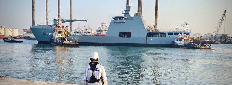 荷蘭達門造船廠為奈及利亞海軍所打造的100型登陸運輸艦，預計2022年將交付奈國。（圖擷取自達門造船廠官網）
