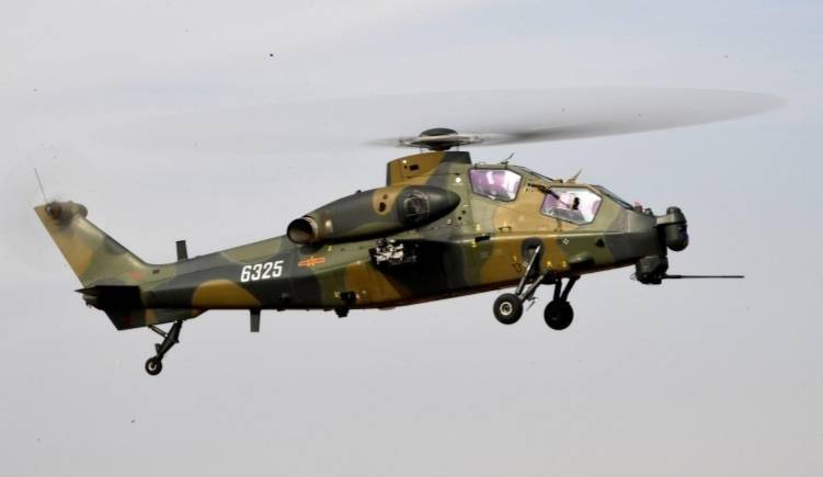 國防部發布擾台的共軍「武直10」攻擊直升機同型機照片。（國防部提供）