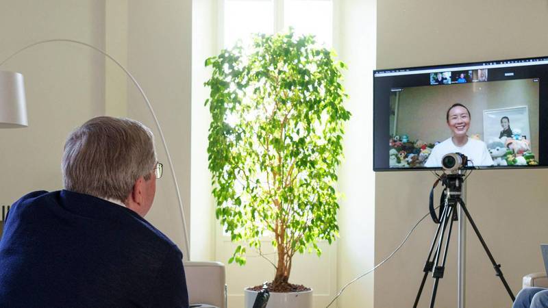 國際奧委會主席巴赫與彭帥進行30分鐘的視訊通話。（法新社）