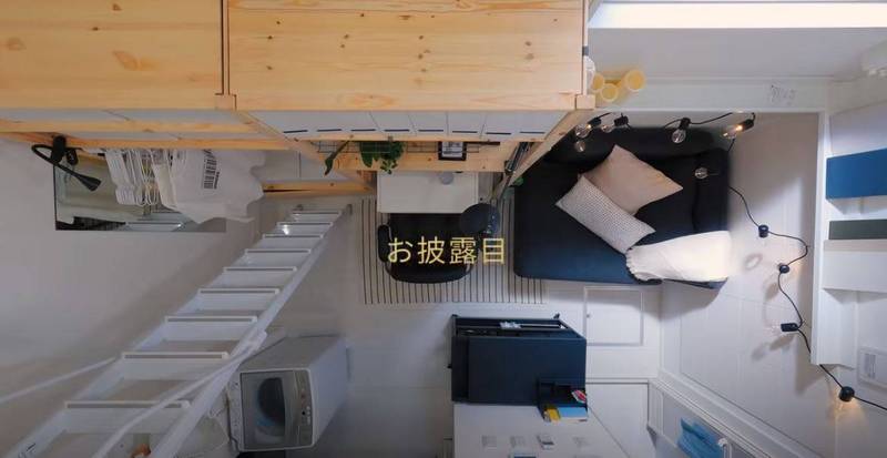 提供的户型为阁楼式的套房，楼下是起居室，爬梯子上去后才是卧室。（图取自IKEA JAPAN YouTube频道）(photo:LTN)