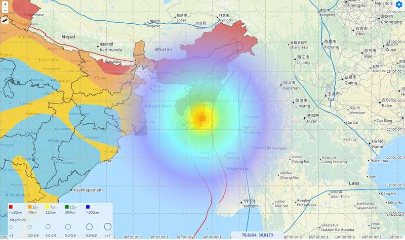 印度國家地震中心表示，緬甸和印度邊境在印度時間今（26日）清晨5時15分發生規模6.1的強烈地震。（圖截取自印度國家地震中心）