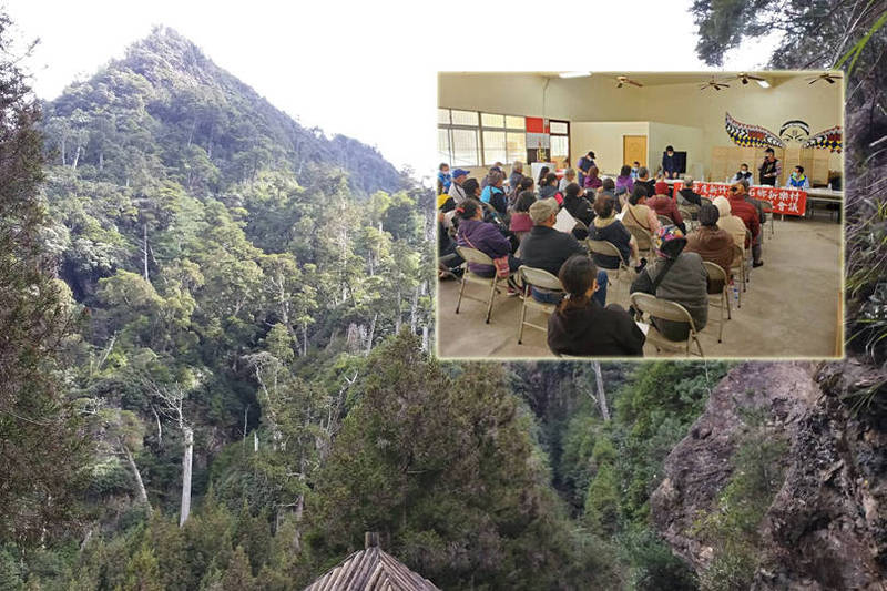 針對新竹縣尖石鄉北得拉曼巨木步道，近來因遊客湧入帶來壅塞車潮和環境維護問題，尖石鄉新樂村上水田部落今天（4日）召開部落會議討論。（新竹林管處提供、資料照；本報合成）