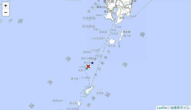 日本氣象廳示警，未來數日內吐噶喇列島一帶有可能出現強震。（圖擷取自日本氣象廳）