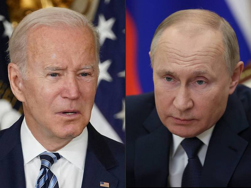 美國總統拜登與俄羅斯總統普廷明天將進行視訊會談，美國將警告俄國若入侵烏克蘭，會遭遇嚴重經濟後果。（法新社）