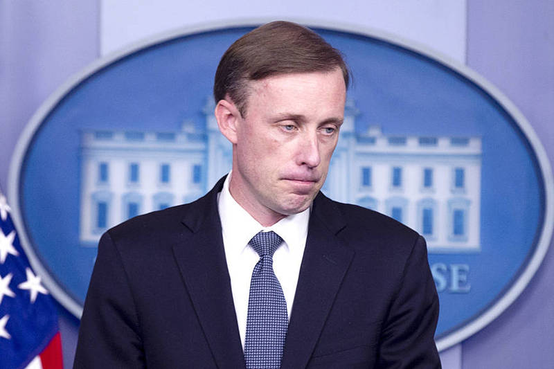 
US National Security Adviser Jake Sullivan speaks at a news conference in the James Brady Press Briefing Room at the White House in Washington on Tuesday.
Photo: EPA-EFE