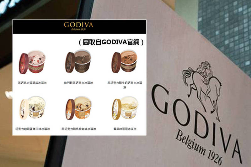 法國輸台的比利時品牌「Godiva」冰淇淋產品，使用的刺槐豆膠檢出環氧乙烷（ETO）超過歐盟標準。（法新社、圖取自Godiva官網；本報合成）