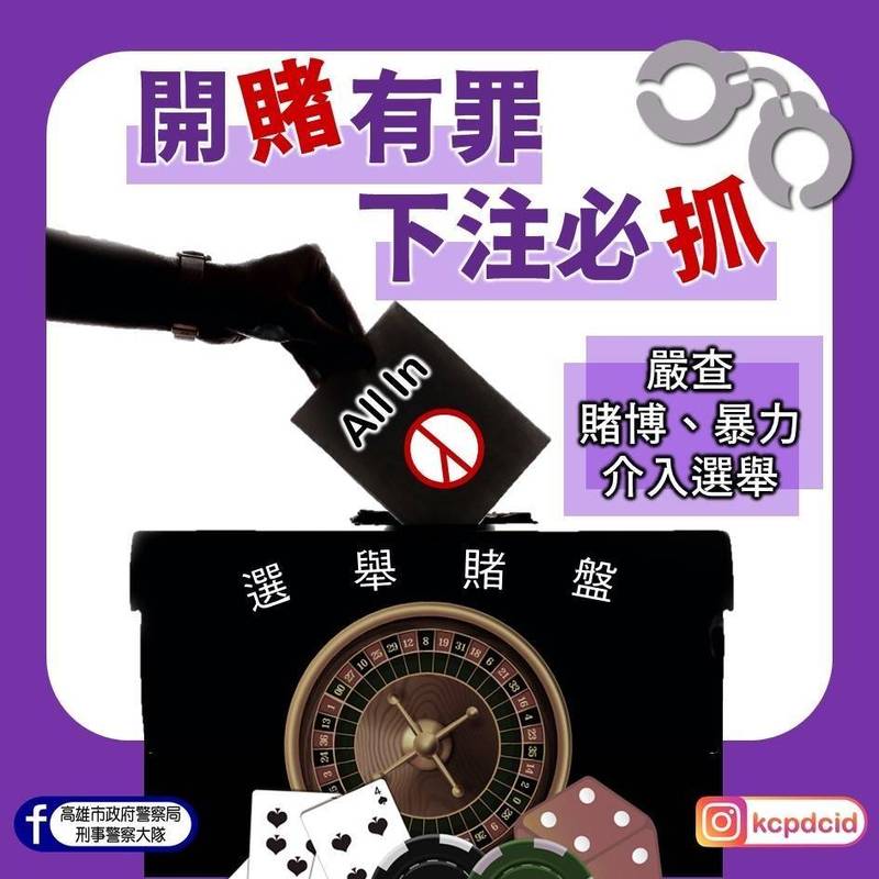 四大公投案投票在即，高市警嗆聲不法分子「敢開盤就抓」。（高市刑大提供）