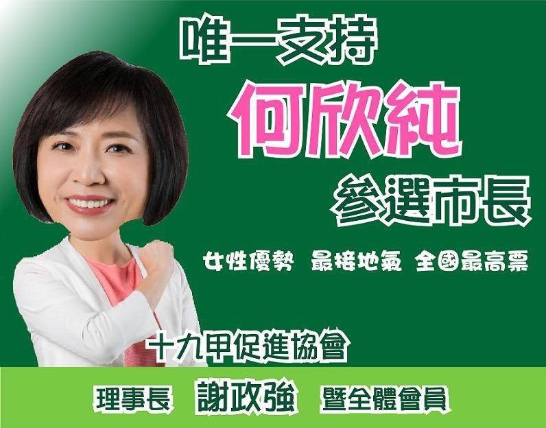 何欣純先前已表態要爭取選台中市長，支持者也反應熱烈，這次與林男見一次面就被流出照片是否與市長選舉有關?何欣純則單純回應:感謝把她當大咖。（記者唐在馨翻攝）