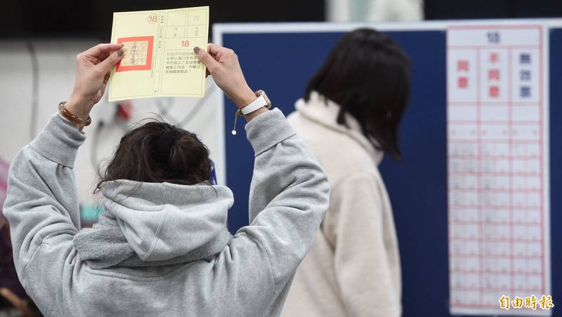 四大公投投票至下午四點截止，隨即開票，不同意票均呈現多於同意票。（記者劉信德攝）