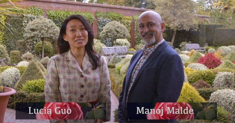 英国前外交大臣杭特（Jeremy Hunt）的华裔妻子露西亚‧郭（Lucia Guo，左），为中国官媒主持节目。右为另一位主持人Manoj Malde。（图撷取自YouTube频道「China Hour」）(photo:LTN)