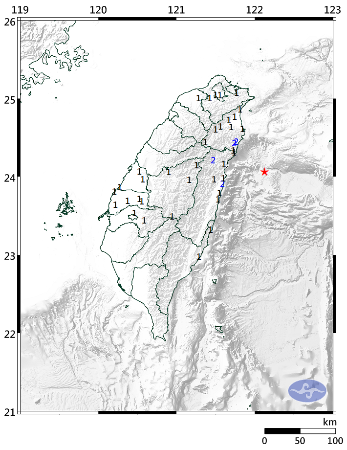 花蓮縣外海今早7點17分發生芮氏規模5.1地震。（圖擷取自氣象局網站）