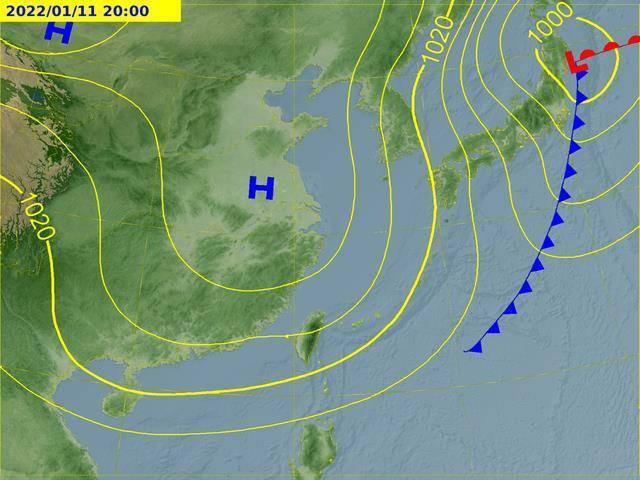 週二將有近強烈大陸冷氣團的強冷空氣南下。（中央氣象局提供）