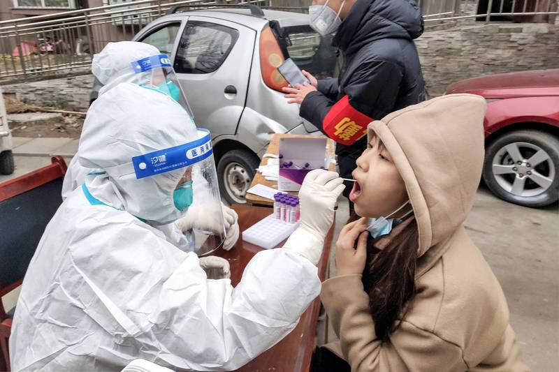 中國武肺疫情持續擴大，昨再增201例確診，已實施封城的河南安陽仍為當前本土疫情熱點。（法新社）