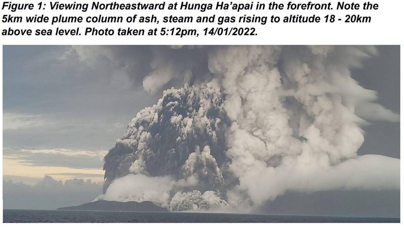 南太平洋东加海底火山爆发。（撷取自「Tonga Geological Services, Government of Tonga.」脸书）(photo:LTN)