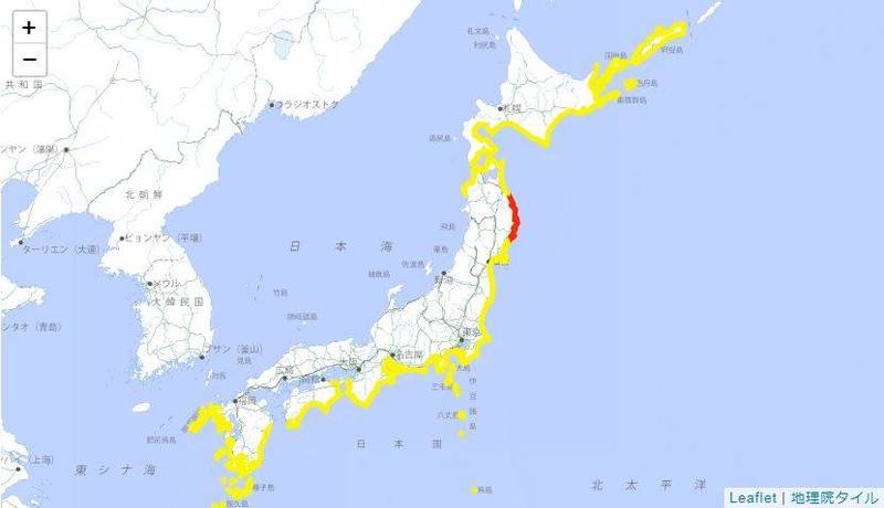 日本沿海地區目前已有近23萬人緊急避難。（圖擷取自日本氣象廳）