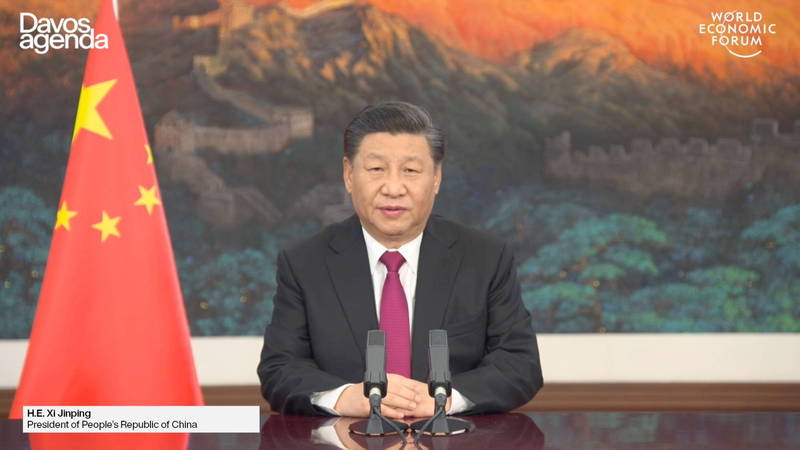 中國國家主席習近平今日在世界經濟論壇會議上發表演說。（歐新社）