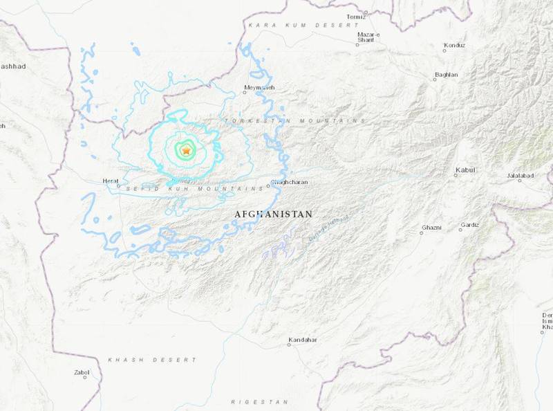 阿富汗西部巴德吉斯省發生芮氏規模5.3地震（圖擷取自美國地質調查局）