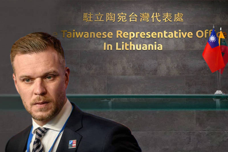 立陶宛外交部長藍斯柏吉斯今天重申，沒有外傳曾考慮請台灣調整駐立陶宛代表處「中文」名稱的相關意圖與計畫。（法新社、路透；本報合成）