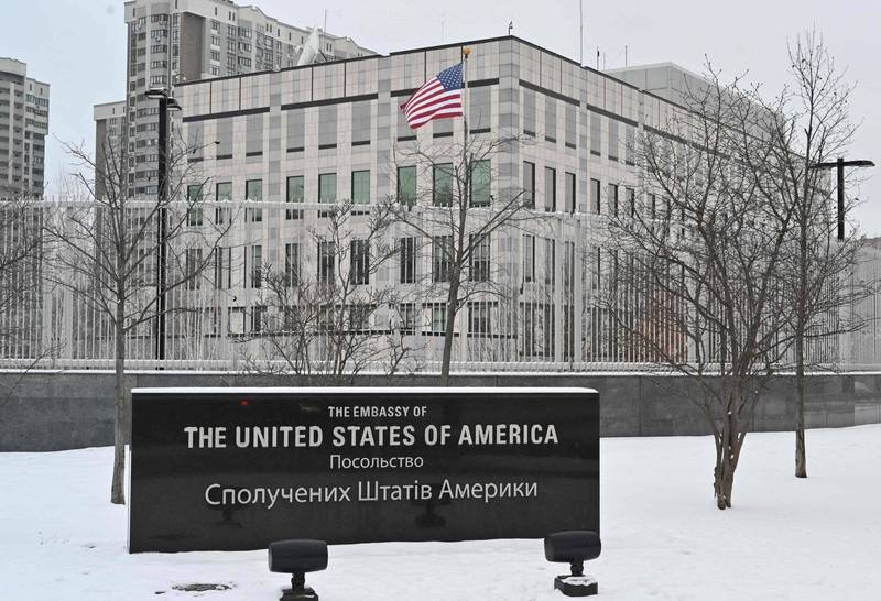 美國駐基輔大使館呼籲美國公民立刻離開烏克蘭。（法新社）