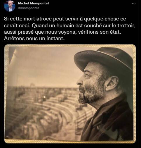 瑞士摄影师罗伯（Rene Robert）的友人蒙彭特（Michel Mompontet）推文追悼罗伯。（图片撷取取自https://twitter.com/mompontet）(photo:LTN)