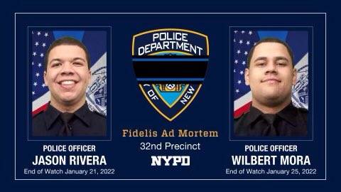 纽约市警察莫拉（右）与利维拉（左）在1月处理哈林区家暴案件时，不幸遭枪击而先后离世。（图撷取自@NYPDPC官方推特）(photo:LTN)