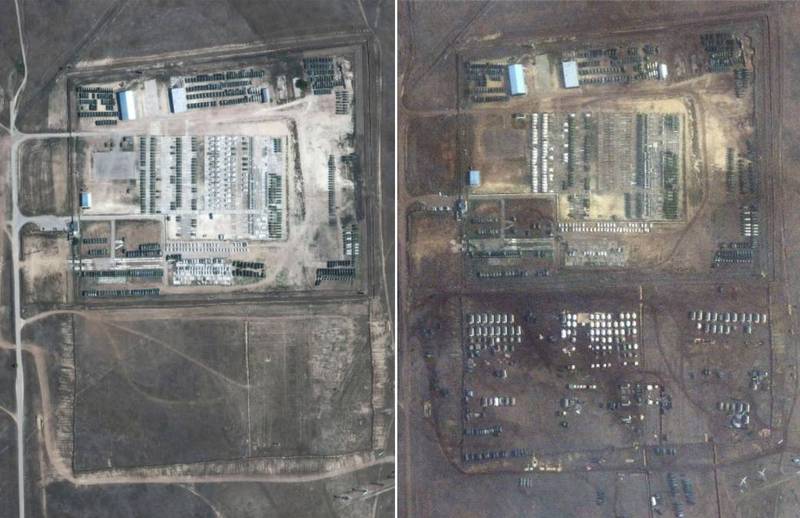 Maxar分享了本月1日拍下的克里米亚军营图，以及同一个军营在去年9月15日的卫星照，可见营帐、战车等军备用品的规模都已扩大。（路透，本报合成）(photo:LTN)