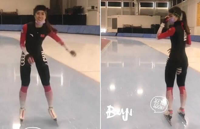 我國北京冬季奧運競速滑冰國手黃郁婷因在社群平台PO出身穿中國隊服練習的影片，引發台灣網友怒火。（圖取自黃郁婷IG）