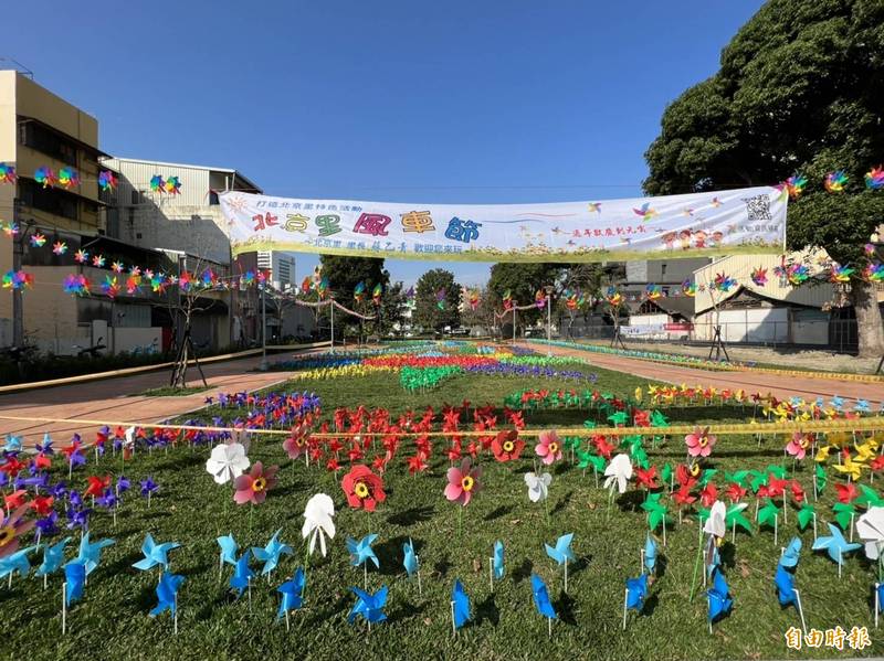 中市北屯出現「風車花海」小秘境。（記者蘇金鳳攝）